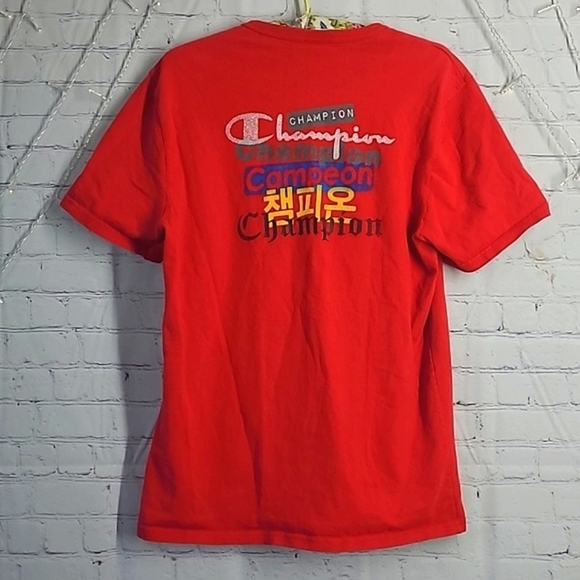 Vintage Y2K Champion Front & Back Logo Spellout Red Tee Tshirt Mens Size Medium - Picture 4 of 15